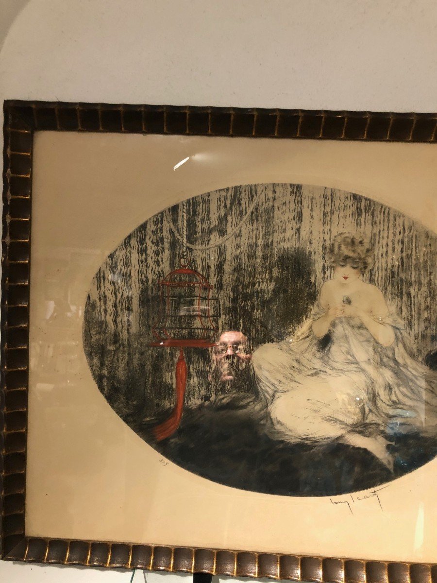 Gravure De Louis Icart La Cage Rouge-photo-4