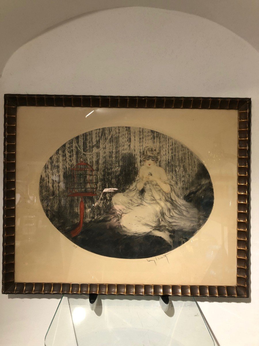 Gravure De Louis Icart La Cage Rouge