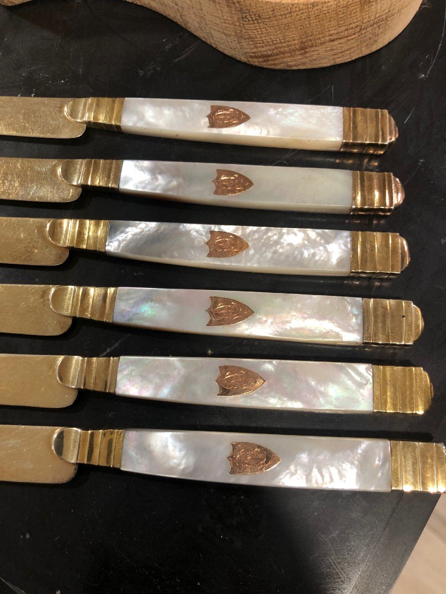 Six Knives In Vermeil And Handle In Mother Of Pearl And Gold-photo-2