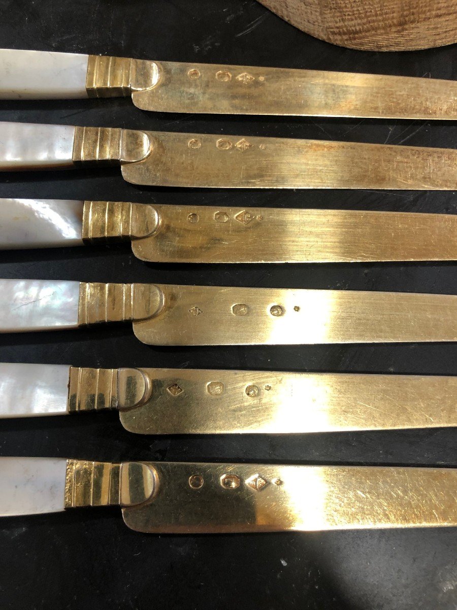Six Knives In Vermeil And Handle In Mother Of Pearl And Gold-photo-3