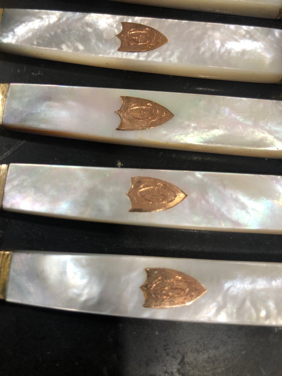Six Knives In Vermeil And Handle In Mother Of Pearl And Gold-photo-2