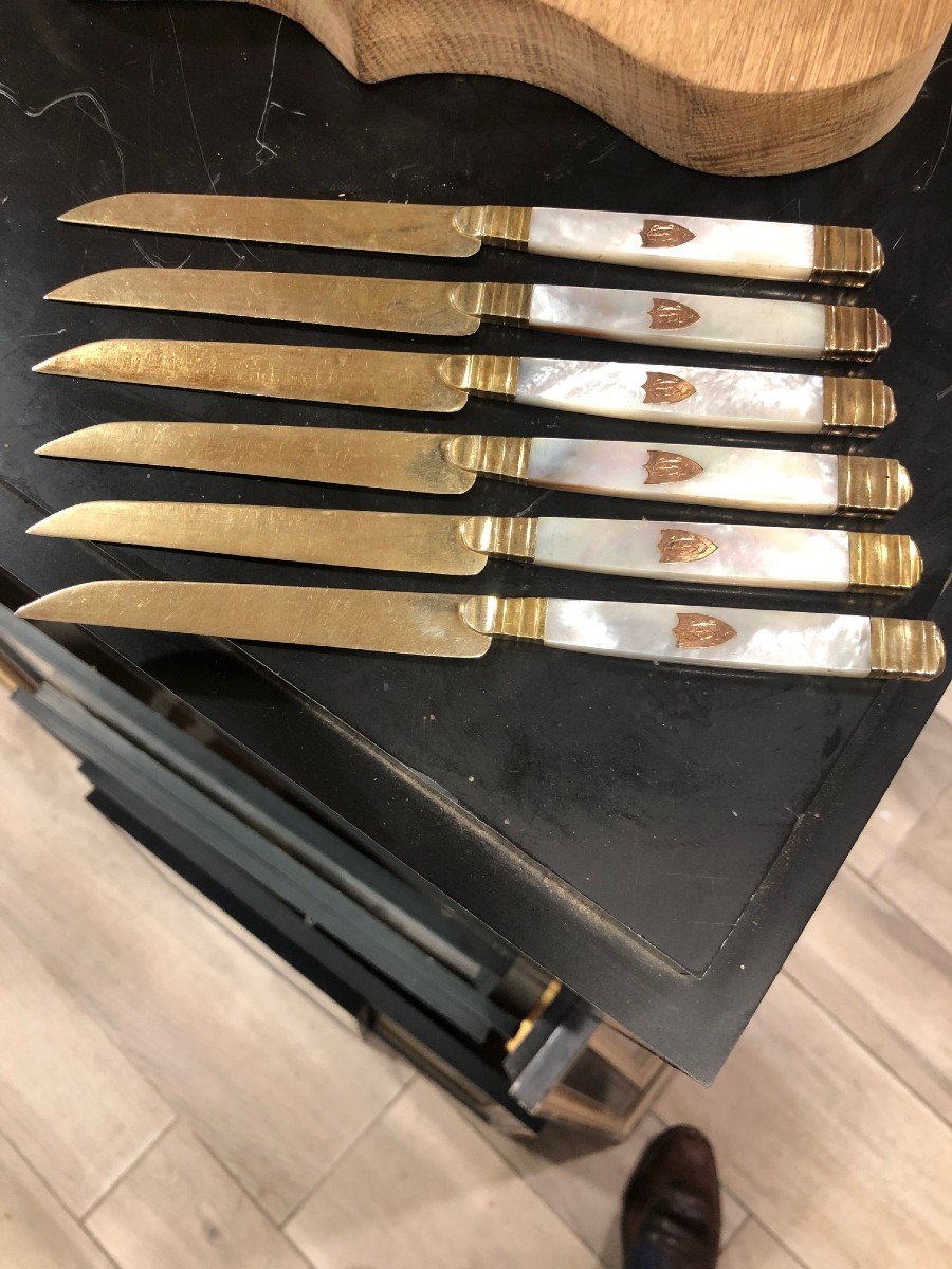 Six Knives In Vermeil And Handle In Mother Of Pearl And Gold-photo-4