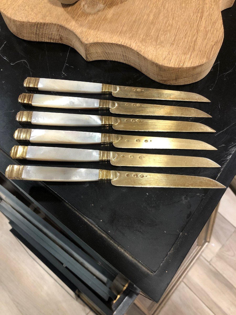 Six Knives In Vermeil And Handle In Mother Of Pearl And Gold-photo-8