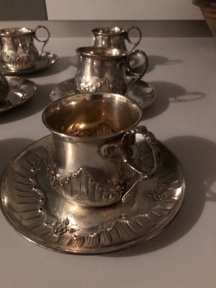 Suite De Six Tasses Et Sous Tasses Argent Minerve-photo-2