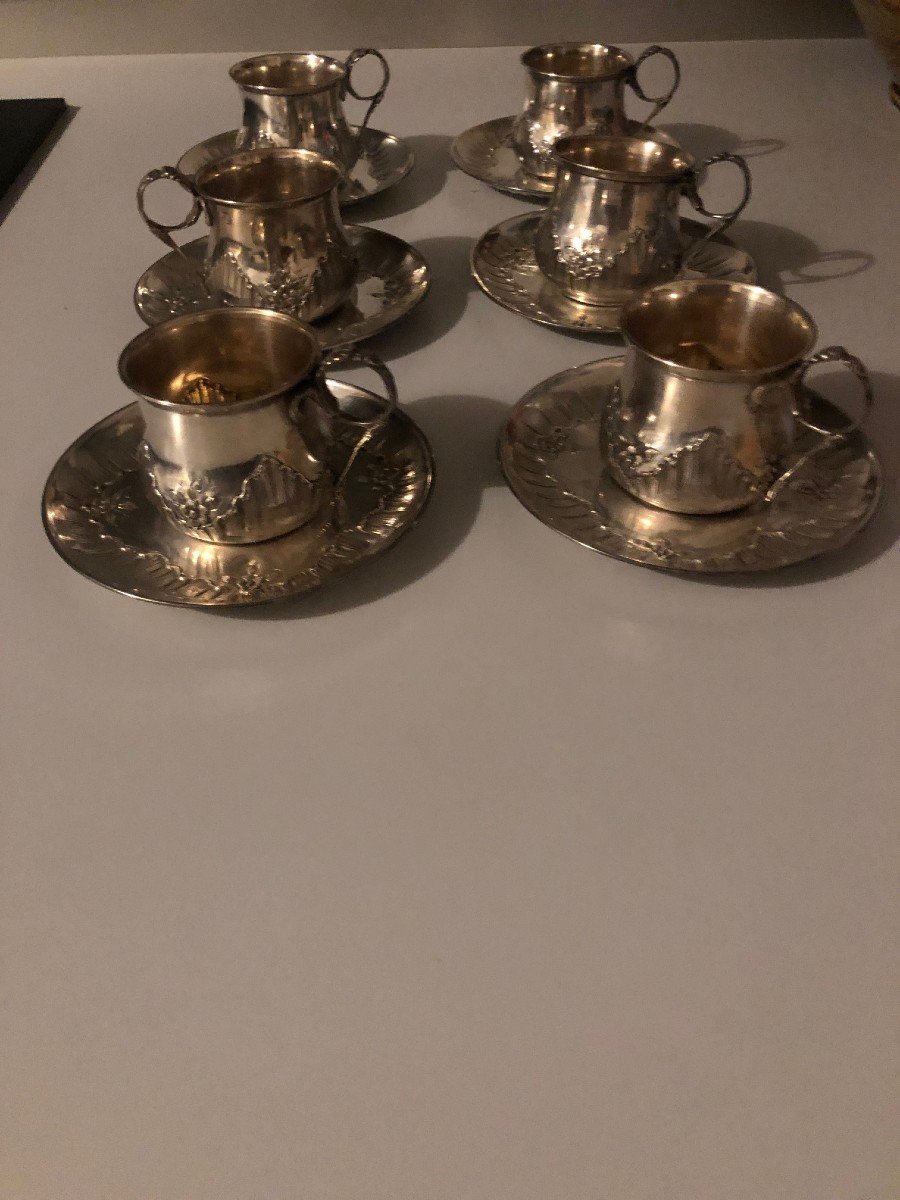 Suite De Six Tasses Et Sous Tasses Argent Minerve-photo-3