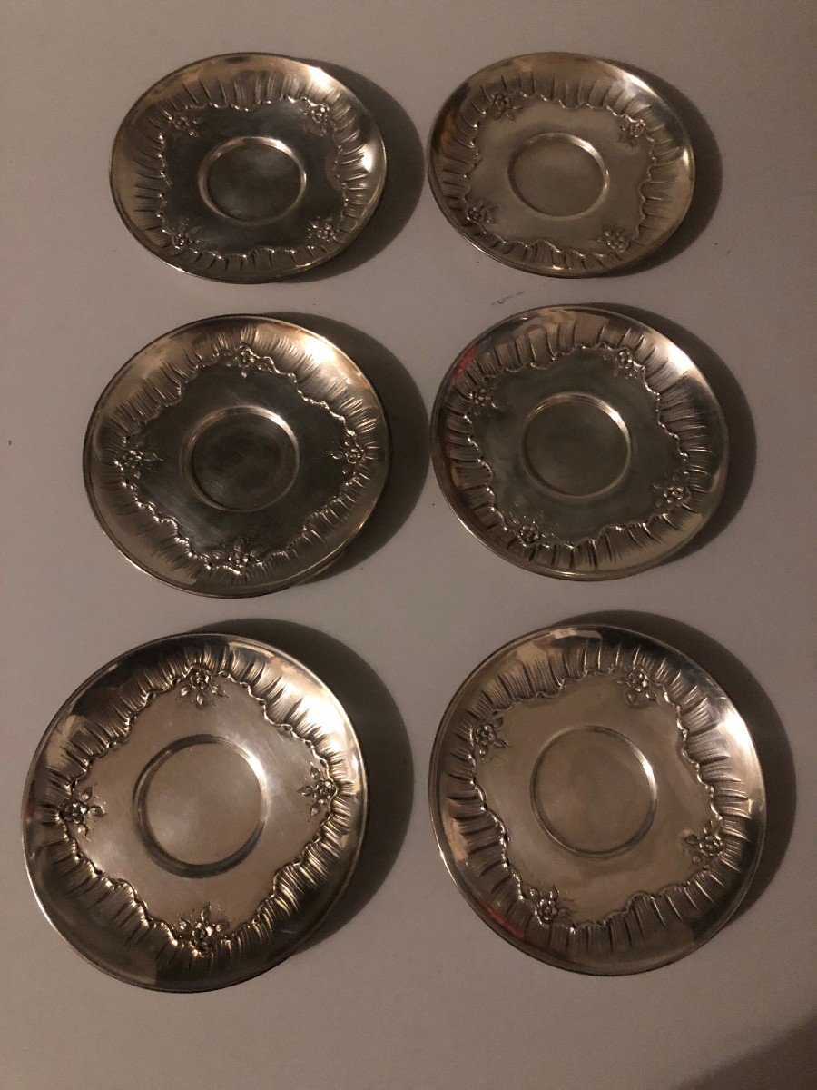 Suite De Six Tasses Et Sous Tasses Argent Minerve-photo-4