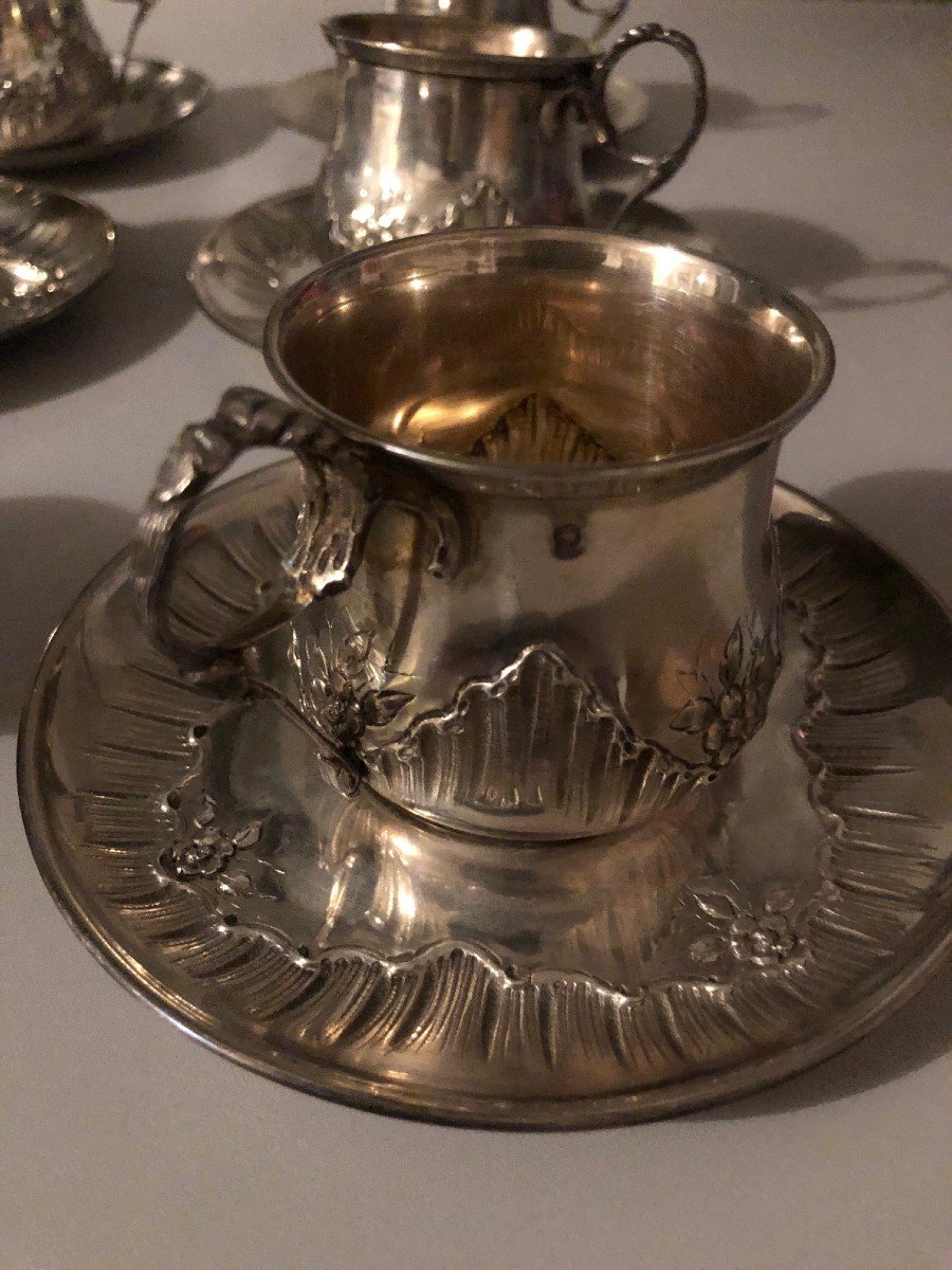 Suite De Six Tasses Et Sous Tasses Argent Minerve-photo-4