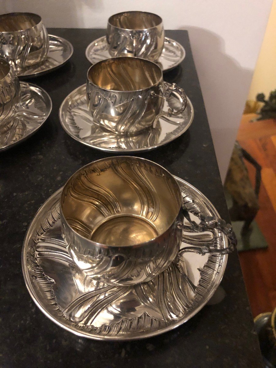 Six Tasses Et Sous Tasses Argent Minerve-photo-4