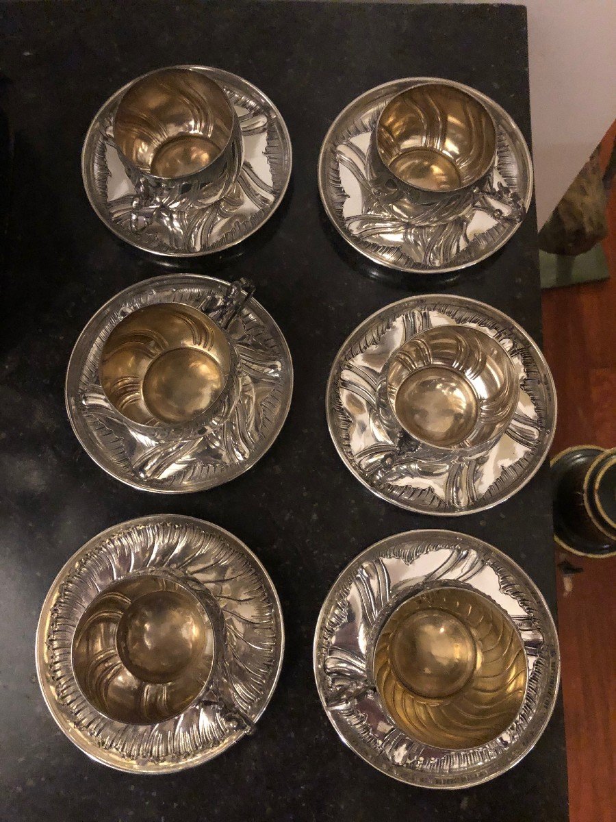 Six Silver Minerva Cups And Saucers-photo-1