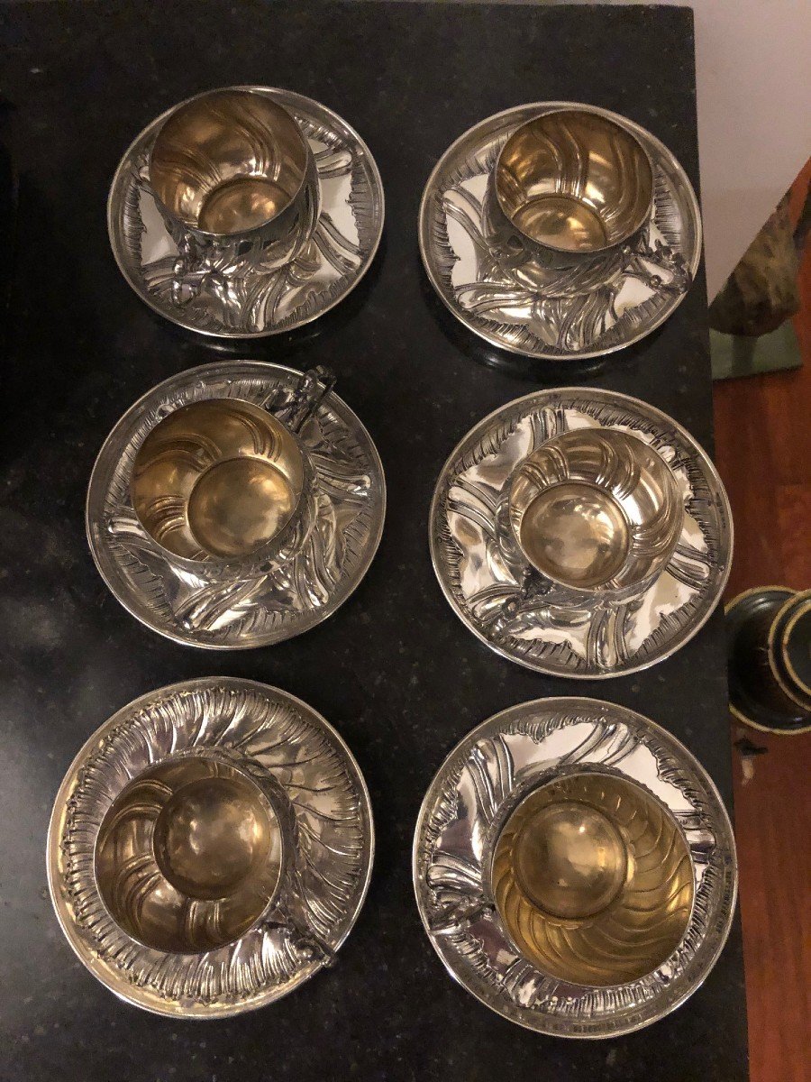 Six Tasses Et Sous Tasses Argent Minerve-photo-1