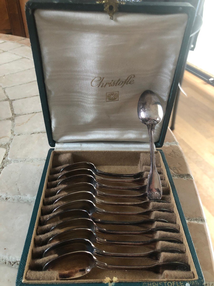 Box Of 12 Mocha Spoons Model Christofle Shells
