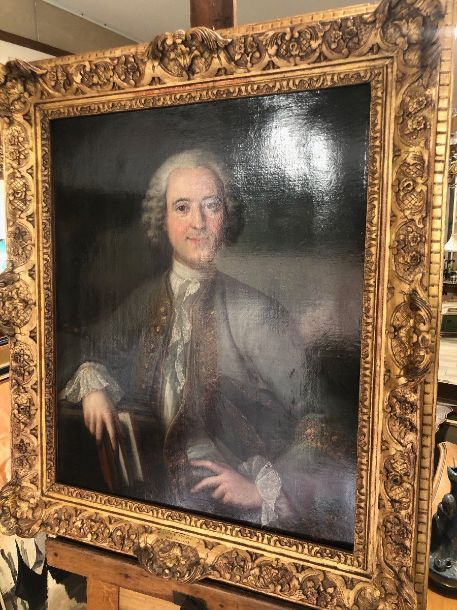 Superb Portrait XVIII Louis Tocque 1696-1772 Golden Wood Frame-photo-2