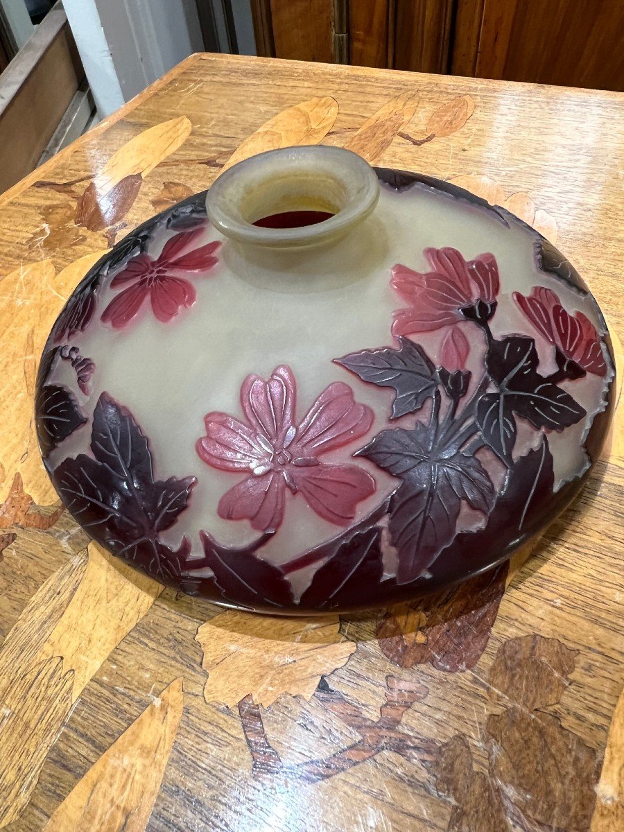 Galle Vase Flattened Shape Yellow And Red-photo-1