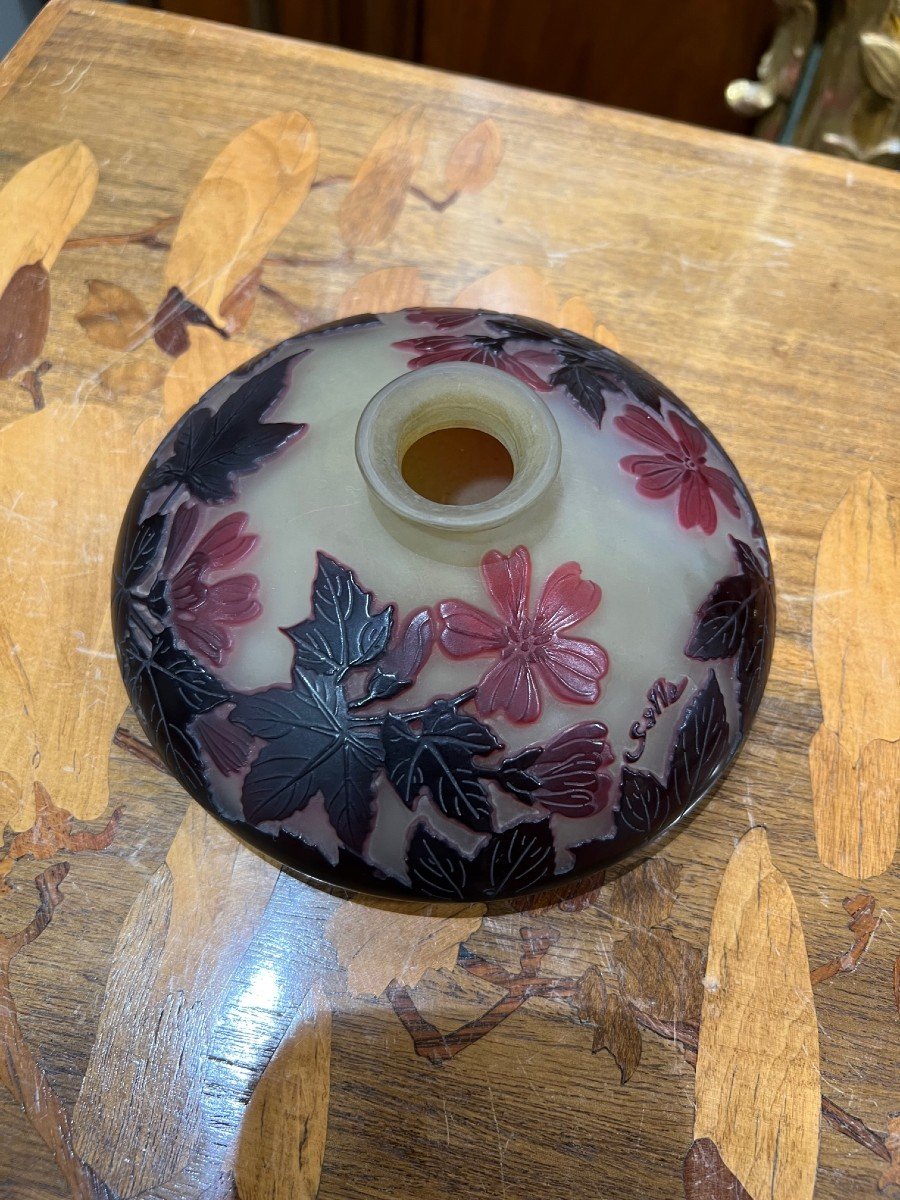 Galle Vase Flattened Shape Yellow And Red-photo-8