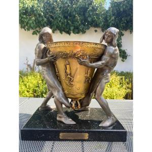 Bronze Par Albert Lefeuvre Fondeur Siot A Paris Sujet "les Fondeurs De Cloches Du Moyen-age