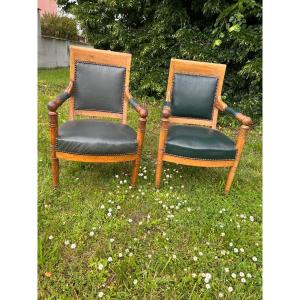 Pair Of Cherry Armchairs Period 1820-1830