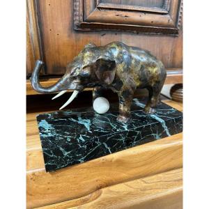 Bronze Par Louis Riche Elephant à La Boulle 