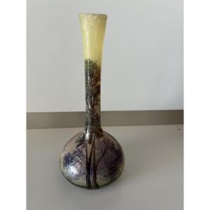 Vase soliflore signe Muller Frères Luneville gravure à l’acide