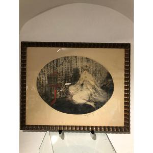 Superb Engraving By Louis Icart La Cage Rouge