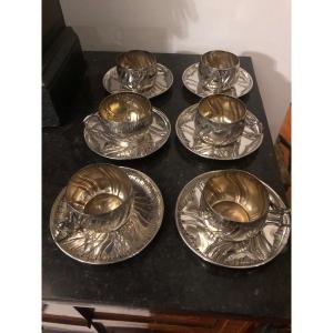 Six Silver Minerva Cups And Saucers