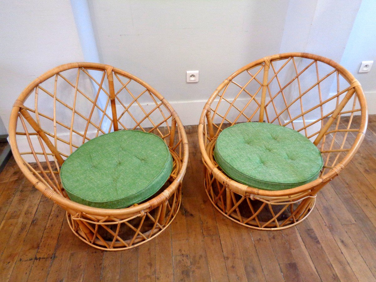 Pair Of Round Rattan Armchairs-photo-2