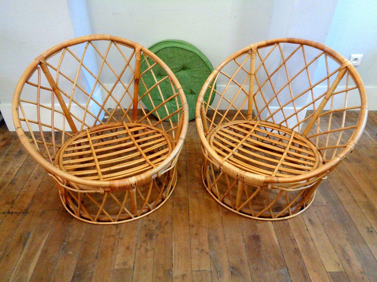 Pair Of Round Rattan Armchairs-photo-4