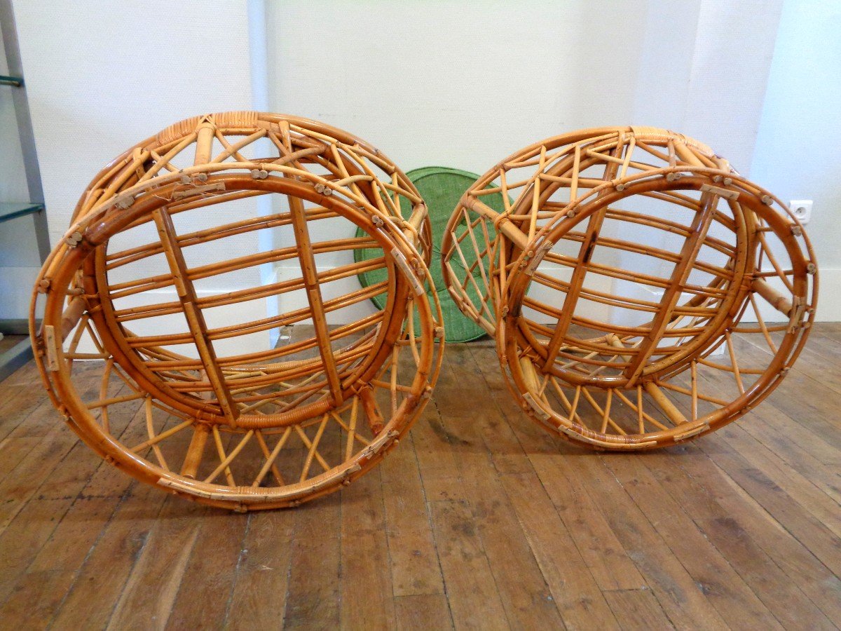 Pair Of Round Rattan Armchairs-photo-2