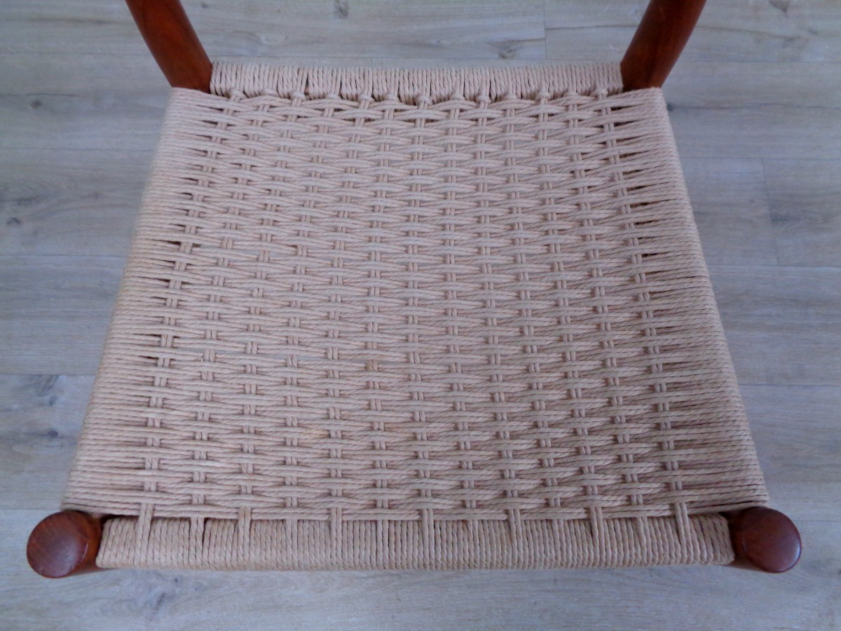 Four Danish Teak And Rope Chairs-photo-1