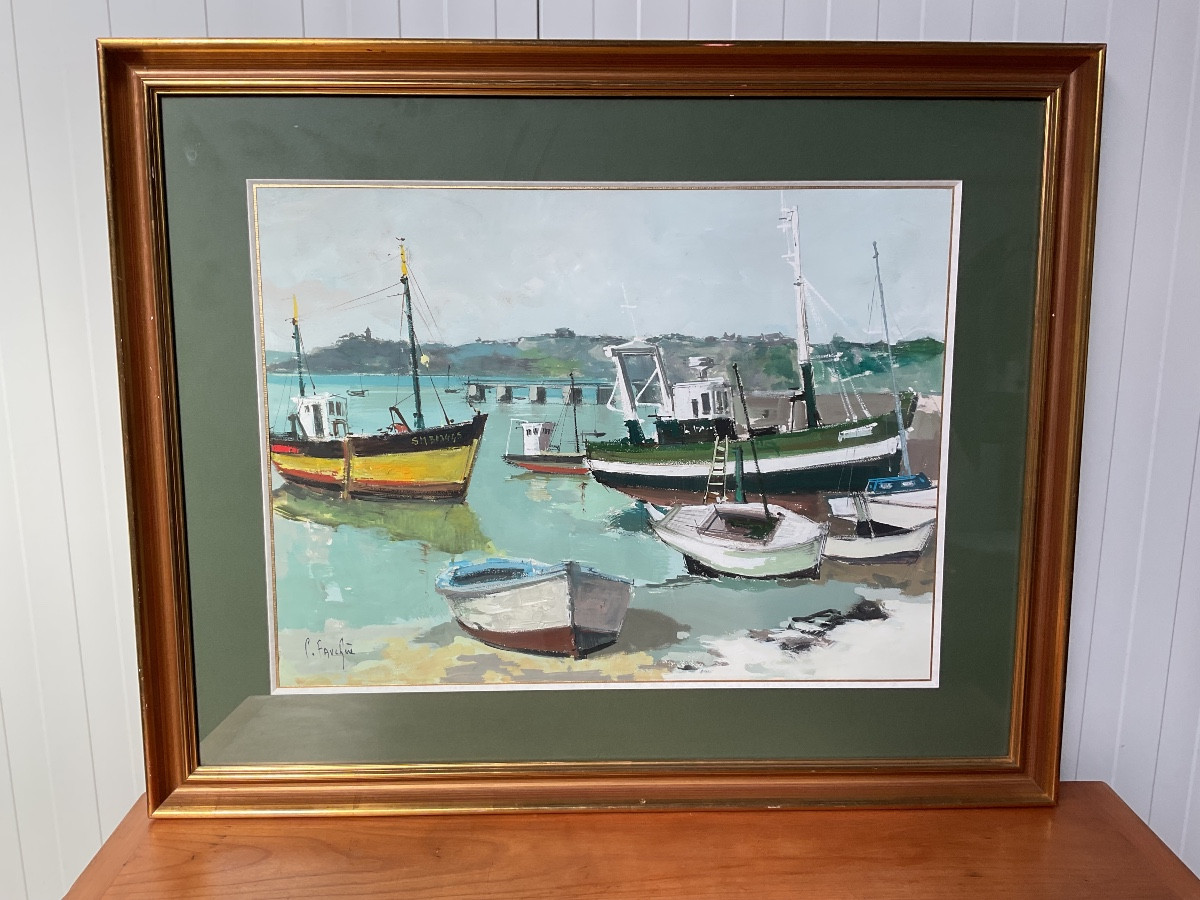 Aquarelle et gouache de Saint-Malo signée Claude Fauchère