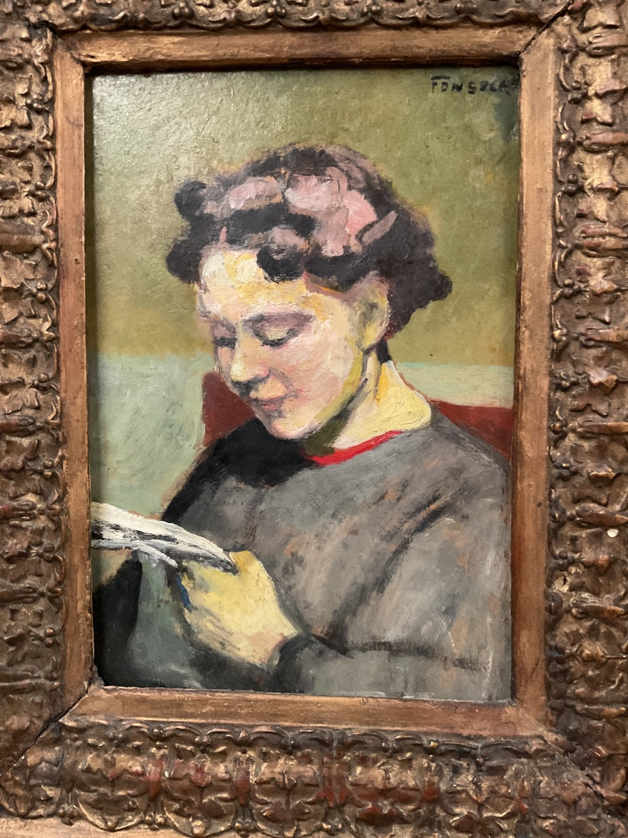 Gaston Simoes De Fonseca (1874-1943) Huile sur carton « Portrait de jeune femme »-photo-2