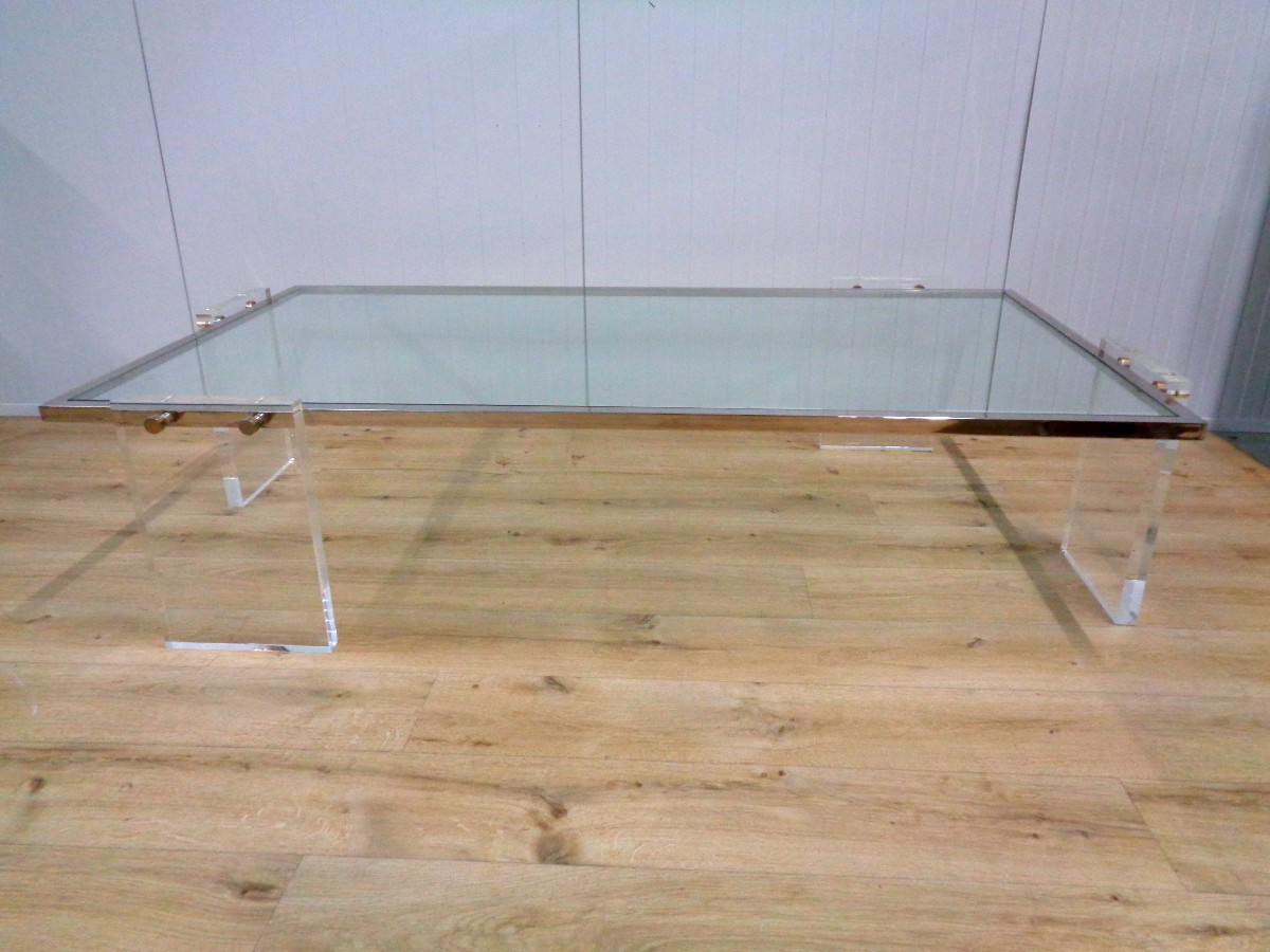 Table basse  1970 plexiglass et verre-photo-2