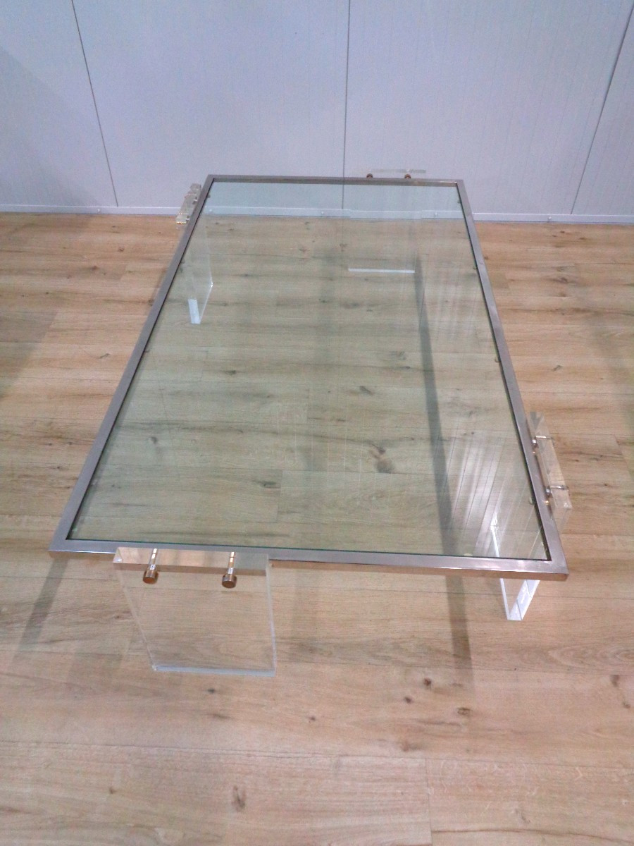 Table basse  1970 plexiglass et verre-photo-3