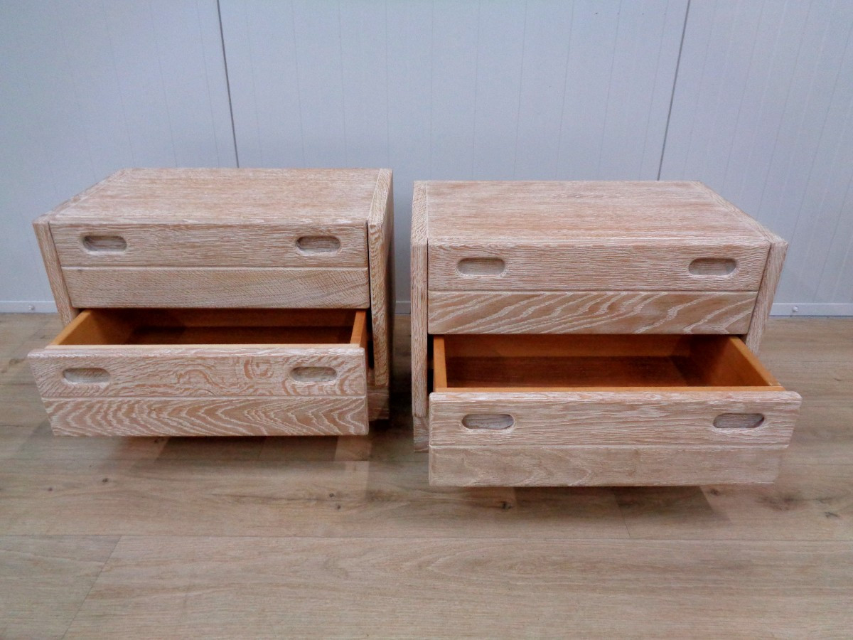Pair Of Bedside Tables In Limed Oak-photo-5