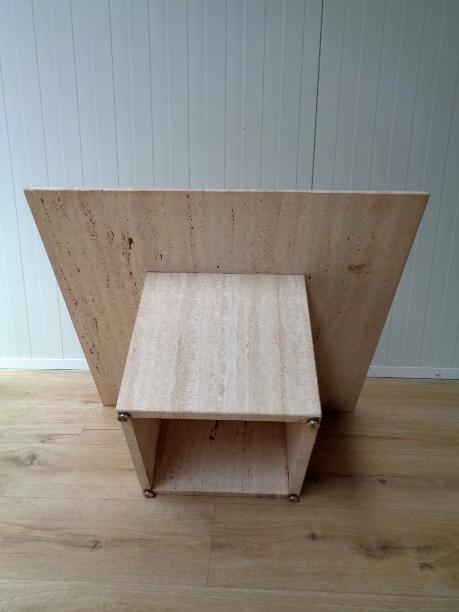 Paire de tables basses 1970 en travertin.-photo-3