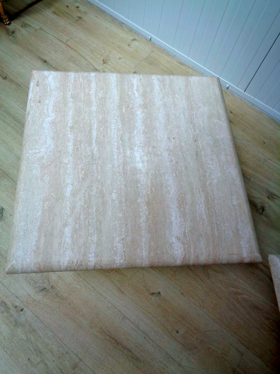 Paire de tables basses 1970 en travertin.-photo-4