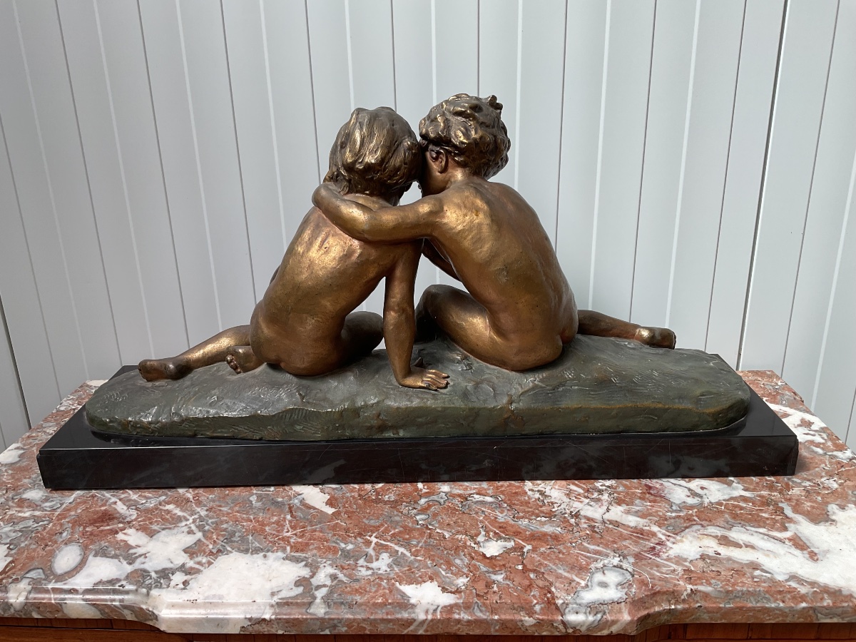 Sculpture Art Déco couple d’enfants en régul signée Hugo Cipriani-photo-4