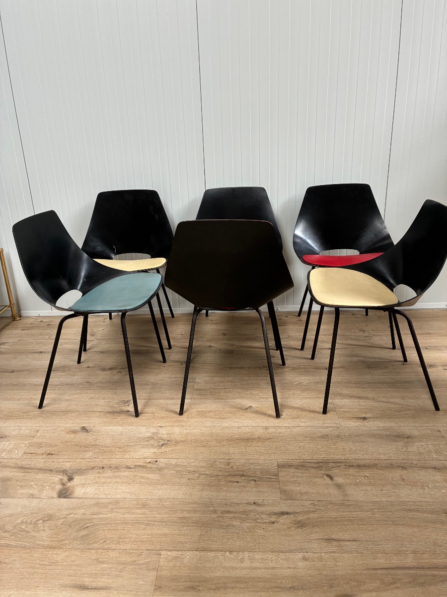 6 chaises « Tonneau » 1950 par Pierre  Guariche Éditions Steiner-photo-2