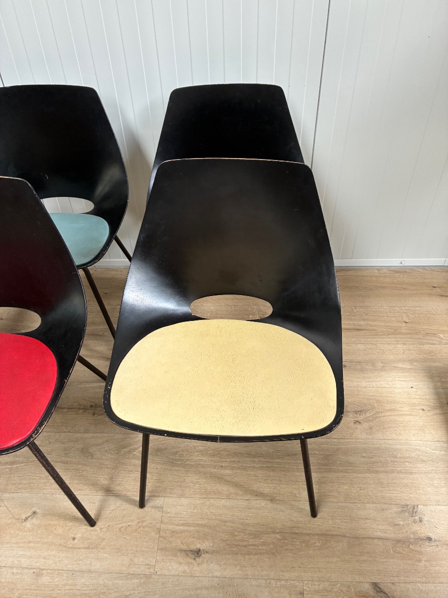 6 chaises « Tonneau » 1950 par Pierre  Guariche Éditions Steiner-photo-4