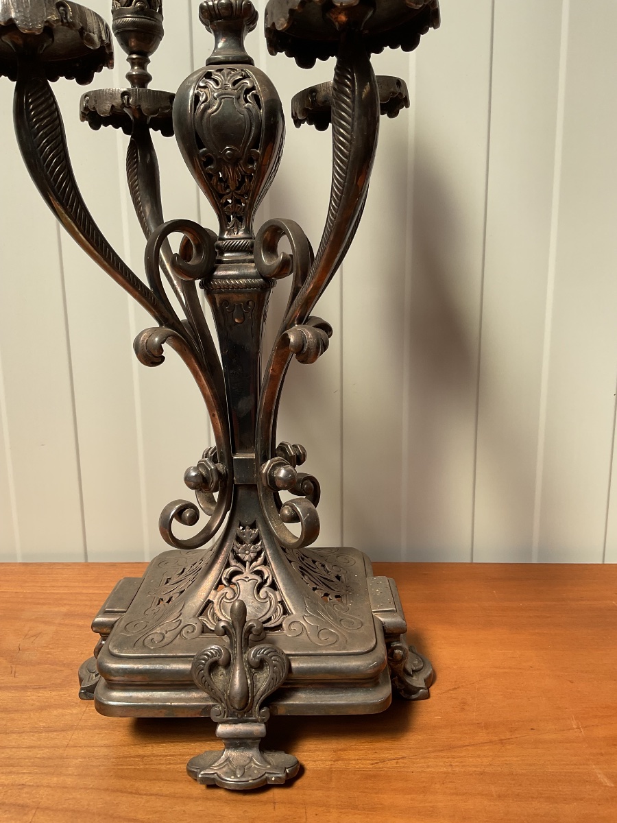 Pair Of Silver-plated Bronze Candlesticks From The Napoleon III Period-photo-2