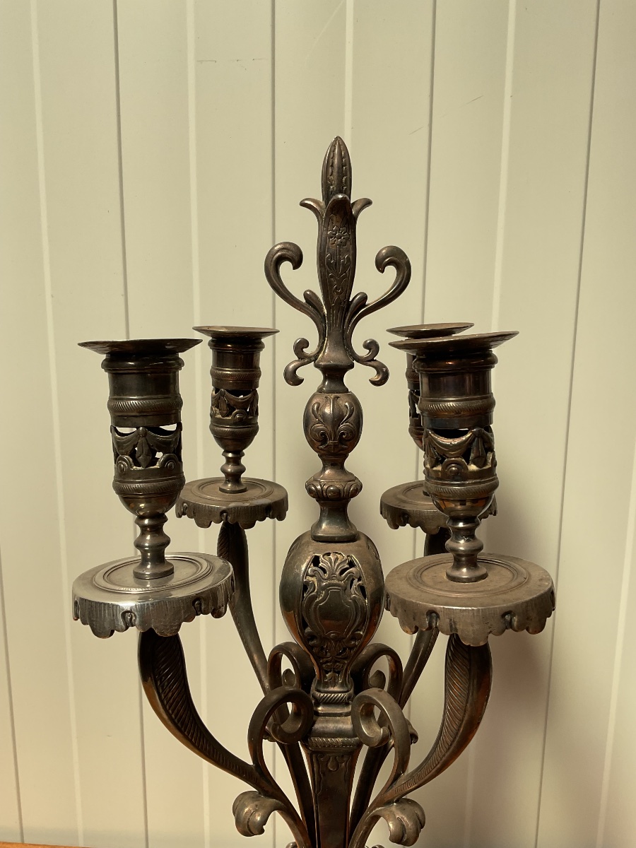 Pair Of Silver-plated Bronze Candlesticks From The Napoleon III Period-photo-3