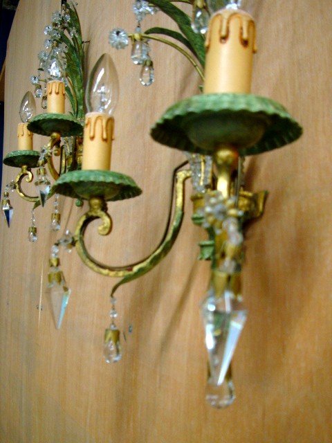 Pair Of Italian Crystal Sconces-photo-3