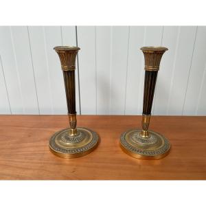 Paire de bougeoirs en bronze d’époque consulat.