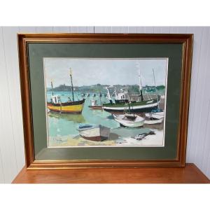 Aquarelle et gouache de Saint-Malo signée Claude Fauchère