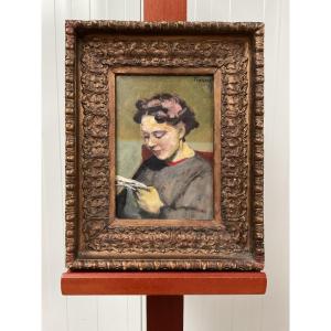 Gaston Simoes De Fonseca (1874-1943) Huile sur carton « Portrait de jeune femme »