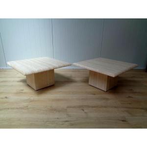 Paire de tables basses 1970 en travertin.