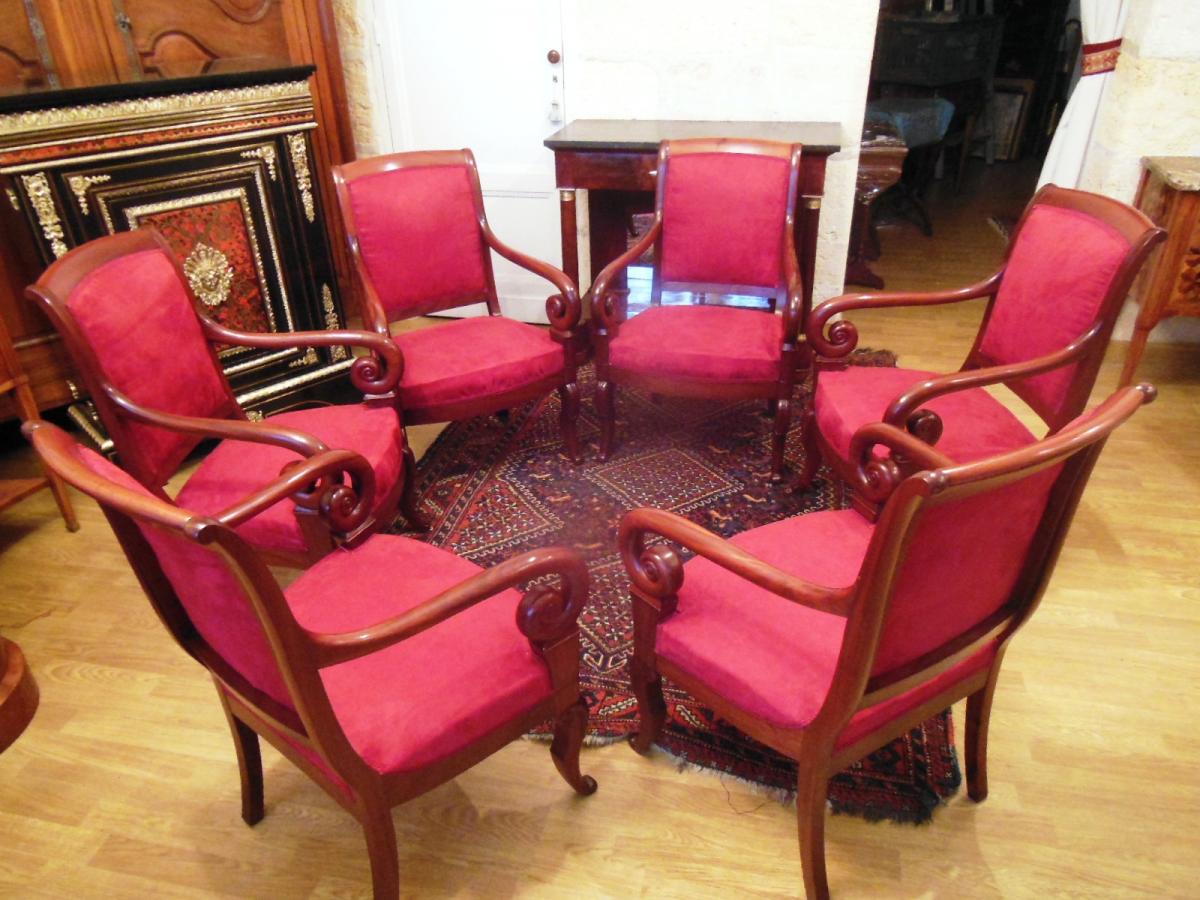 6 Armchairs And 2 Bergeres Restoration Period-photo-2