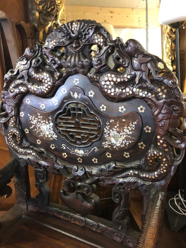 Fauteuil En Bois Sculpté Incrusté De Nacre,indochine-photo-3