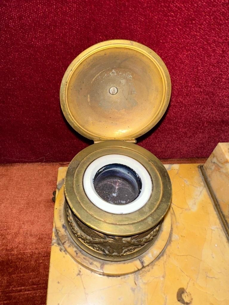 Empire Style Bronze And Marble Inkwell-photo-3