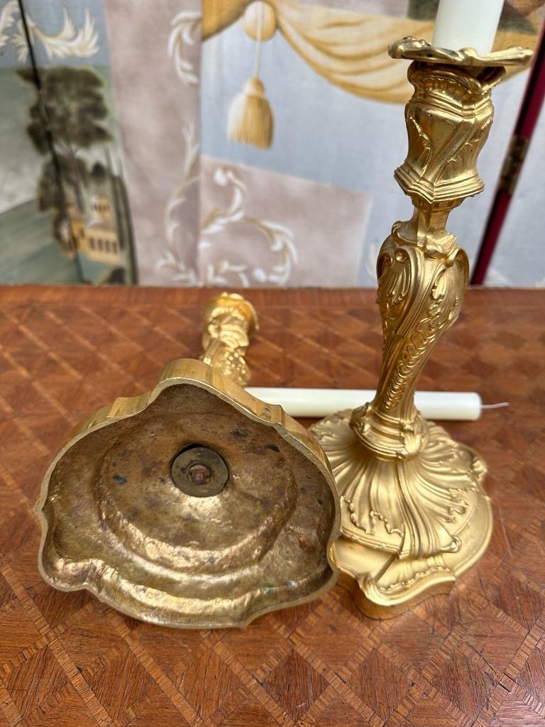 Paire De Bougeoirs En Bronze De Style Louis XV-photo-2