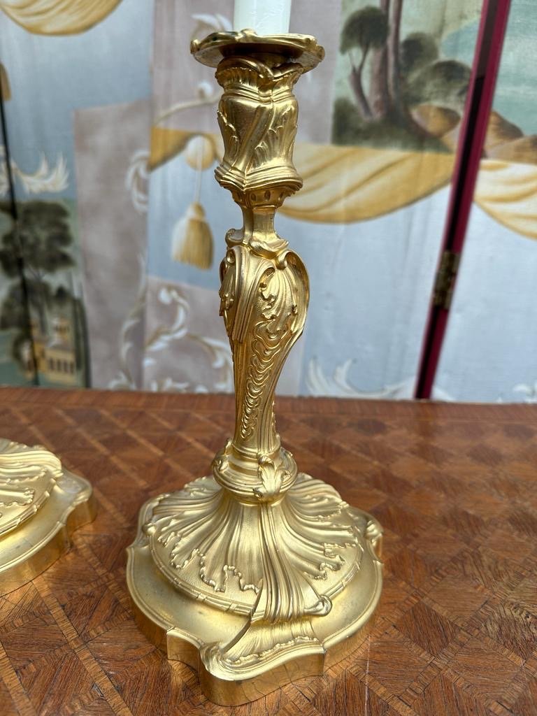 Paire De Bougeoirs En Bronze De Style Louis XV-photo-3